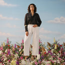 Handwoven Cotton Pleated Trousers For Women | White