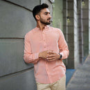 Rust Orange Shirt for Men | Tencel Lyocell & Linen | Mandarin Collar