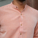 Rust Orange Shirt for Men | Tencel Lyocell & Linen | Mandarin Collar