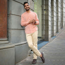 Rust Orange Shirt for Men | Tencel Lyocell & Linen | Mandarin Collar