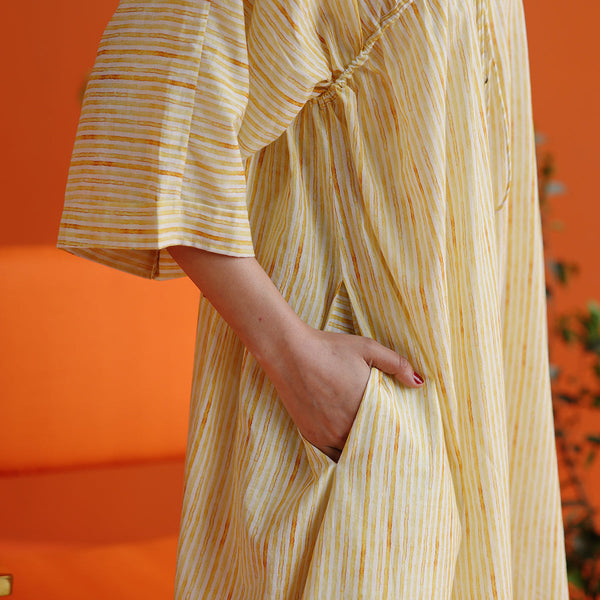 Muslin Cotton Dress For Women | Striped | Yellow