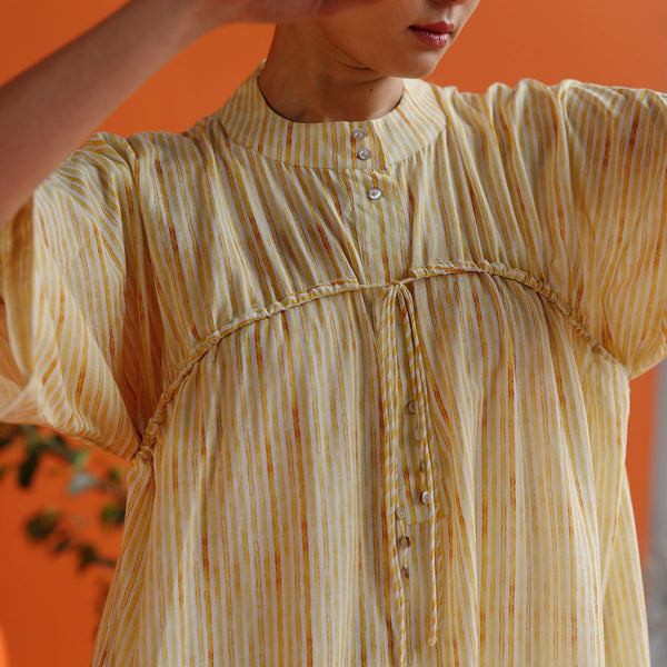 Muslin Cotton Dress For Women | Striped | Yellow