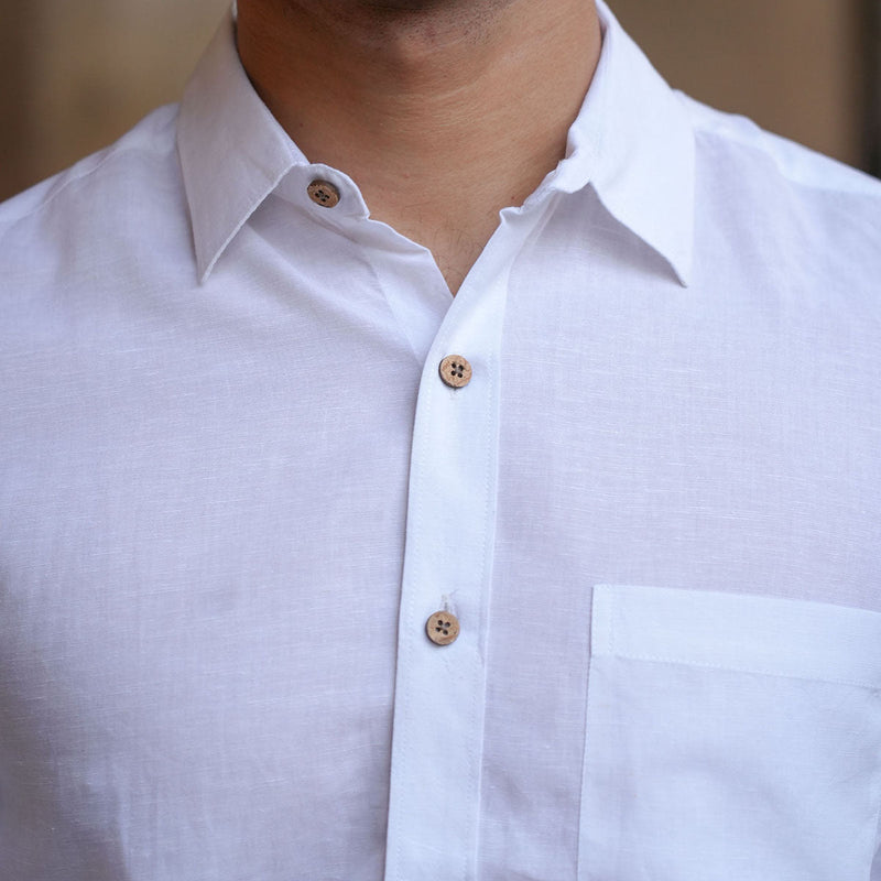 Snow White Shirt for Men | Tencel Lyocell & Linen | Full Sleeve