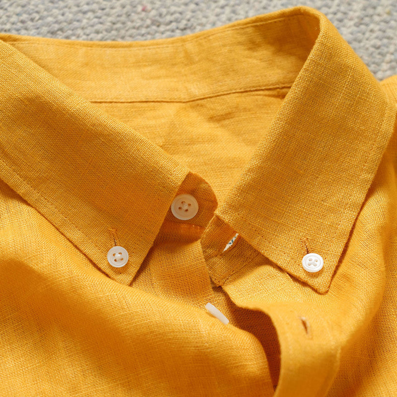 Linen Shirt for Men | Full Sleeves | Sunset Mustard