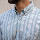 Handwoven Cotton Shirt for Men | Stripes | Full Sleeves | Aqua Blue