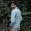 Handwoven Cotton Shirt for Men | Stripes | Full Sleeves | Greyish Green