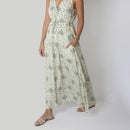 Bemberg Crepe Maxi Dress | Sleeveless | Green & White