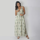 Bemberg Crepe Maxi Dress | Sleeveless | Green & White