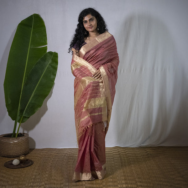 Maheshwari Silk Saree | Nude Pink