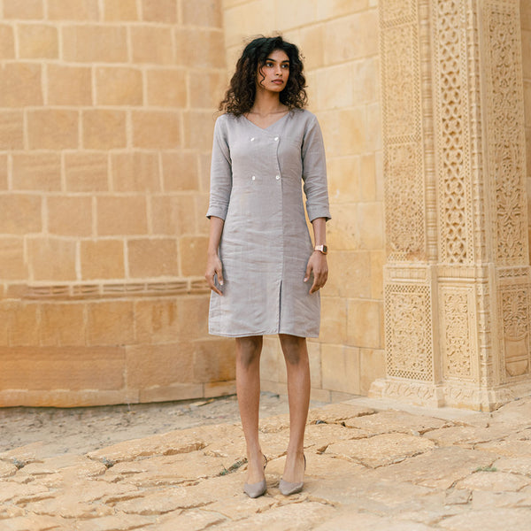 Linen Midi Dress for Women | Beige.