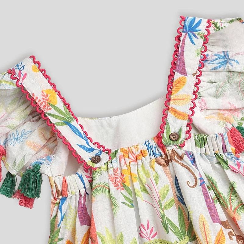 Cotton Baby Girls Dress | Leaf Design | Multicolour