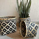 Bamboo Plant Basket | Geometric Print | Black