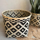 Bamboo Plant Basket | Geometric Print | Black