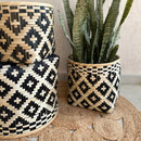 Bamboo Plant Basket | Geometric Print | Black