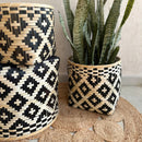 Bamboo Plant Basket | Geometric Print | Black