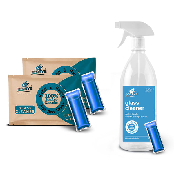 Glass Cleaner Capsules | Surface & Window Cleaner | with Spray Bottle | 3 Sachets