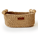 Cotton Yarn Basket For Storage | Wood Handle | Beige