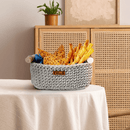 Cotton Yarn Basket For Storage | Wood Handle | Grey