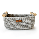 Cotton Yarn Basket For Storage | Wood Handle | Grey