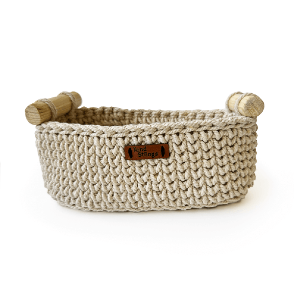 Cotton Yarn Basket For Storage | Wood Handle | Off White