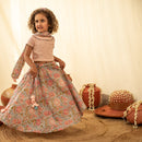 Cotton Lehenga Set for Girls | Block Print | Blue & Pink & Peach