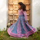 Cotton Lehenga Set for Girls | Floral Design | Blue & Purple