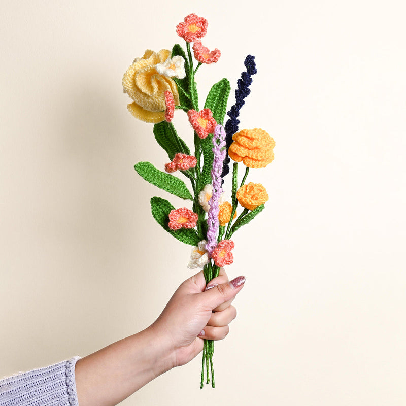 Rose & Carnation Crochet Flowers | Multicolour | 5 Pcs