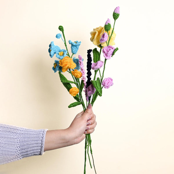 Carnation & Rose Crochet Flowers | Multicolour | 5 Pcs