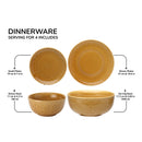 Ceramic Dinner Set | 4 Dinner Plates, 4 Small Plates, 4 Bowl & 2 Serving Bowl | Golden Brown | Set of 14