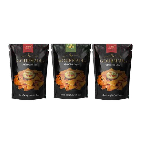 Pita Chips Snacks Combo | Chipotle & Olive & Herbs |  Starter Chips | 125 g Each | Pack of 3