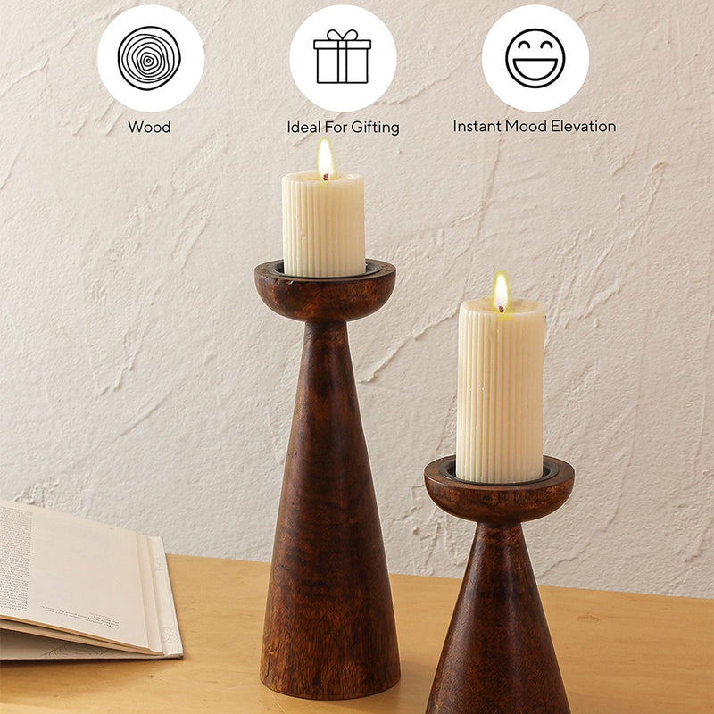 Wooden Candle Holder Stand | Coffee Brown | 25 cm