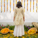 Cotton Girls Kurta Set | Angrakha Style | White & Yellow