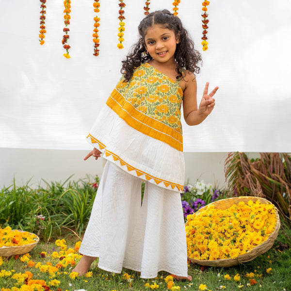 Cotton Sharara Set for Girls | Yellow & White