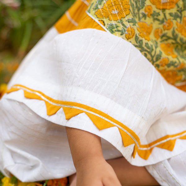 Cotton Sharara Set for Girls | Yellow & White