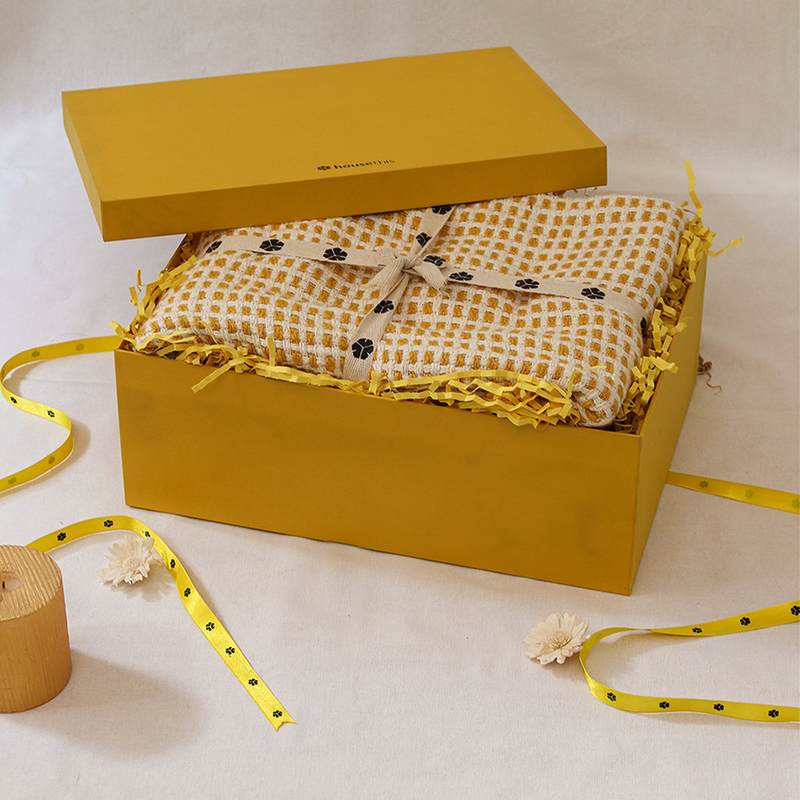 Festive Gifts | Cotton Throw Gift Box | Woven Design | Yellow