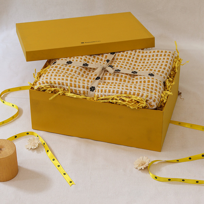 Wedding Gifts | Cotton Throw Gift Box | Woven Design | Yellow