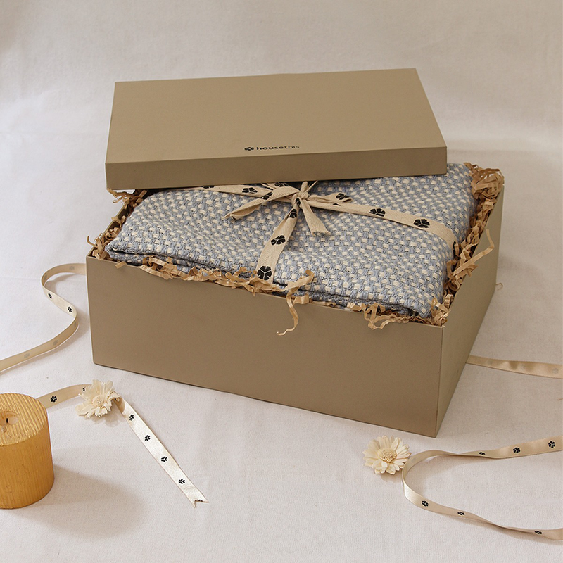 Festive Gifts | Cotton Throw Gift Box | Woven Design | Light Blue