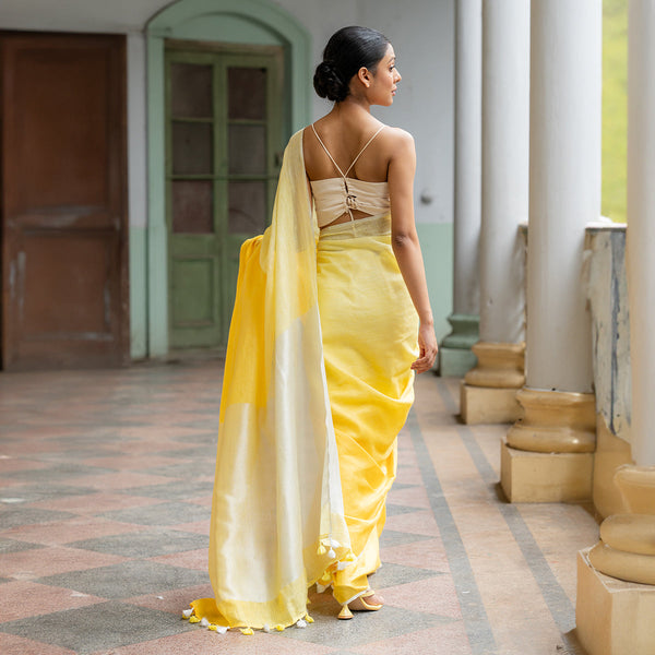 Linen Tassled Saree | Ombre Yellow