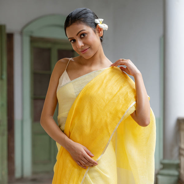 Linen Tassled Saree | Ombre Yellow