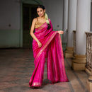 Linen Silk Saree | Goldern Board | Fuschia Pink