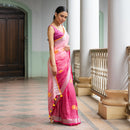 Plain Linen Saree | Floral Motifs | Ombre Pink