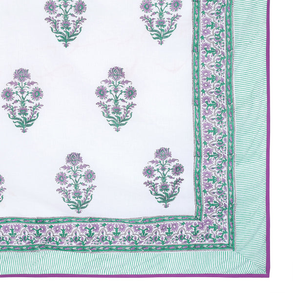 Mulmul Cotton AC Dohar | Hand Block Print | Reversible | Single Size | Green & Purple