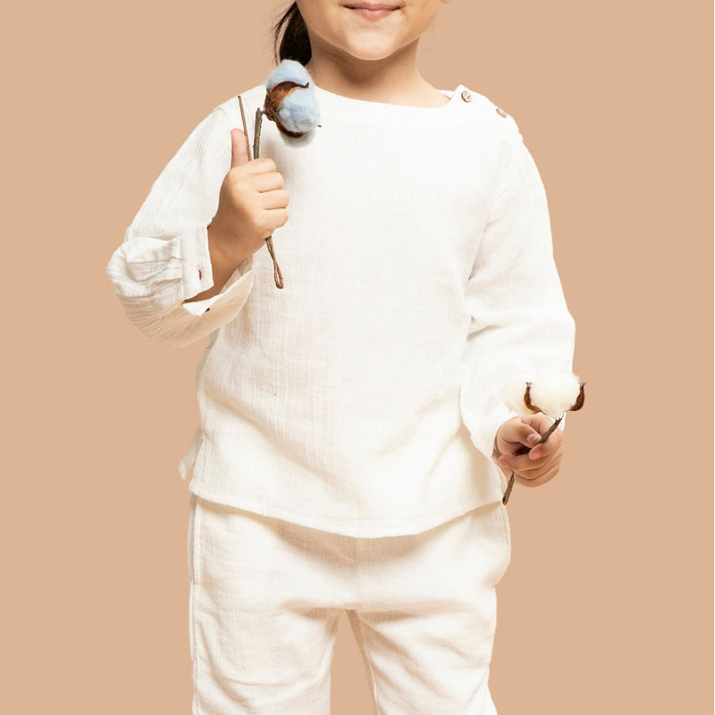Cotton Short Kurta for Kids | Creme White