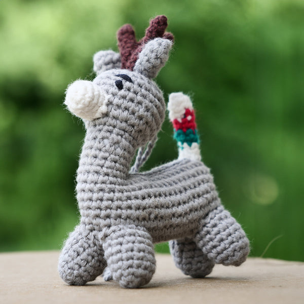 Reindeer Soft Toy for Baby and Kids | Cotton Yarn | Grey | 14 cm