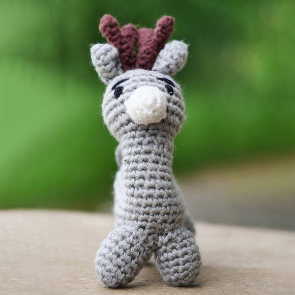 Reindeer Soft Toy for Baby and Kids | Cotton Yarn | Grey | 14 cm