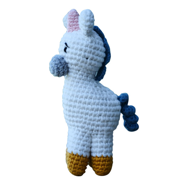 Unicorn Soft Toy for Baby and Kids | Cotton Yarn | White & Blue | 14 cm
