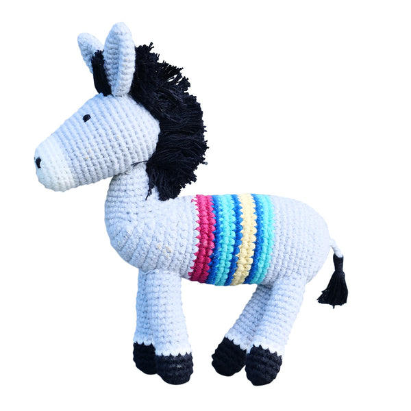 Donkey Soft Toy for Baby and Kids | Cotton Yarn | White & Grey | 20 cm