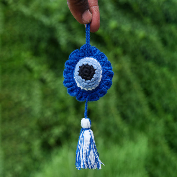 Evil Eye Hanging for Baby and Kids | Cotton Yarn | Blue | 16 cm