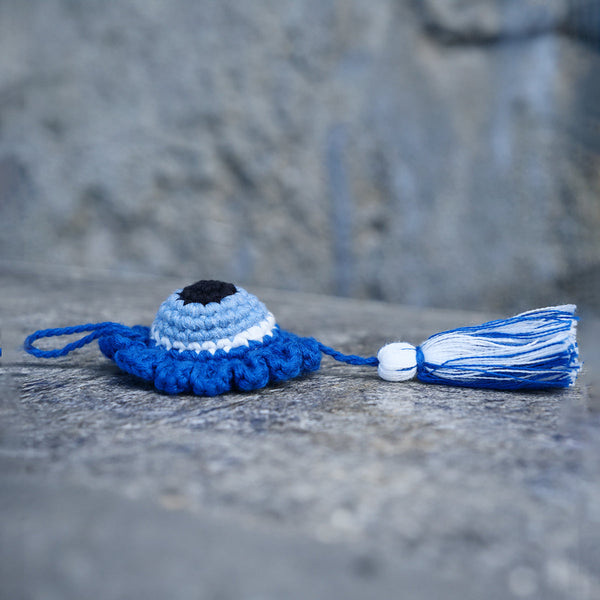 Evil Eye Hanging for Baby and Kids | Cotton Yarn | Blue | 16 cm
