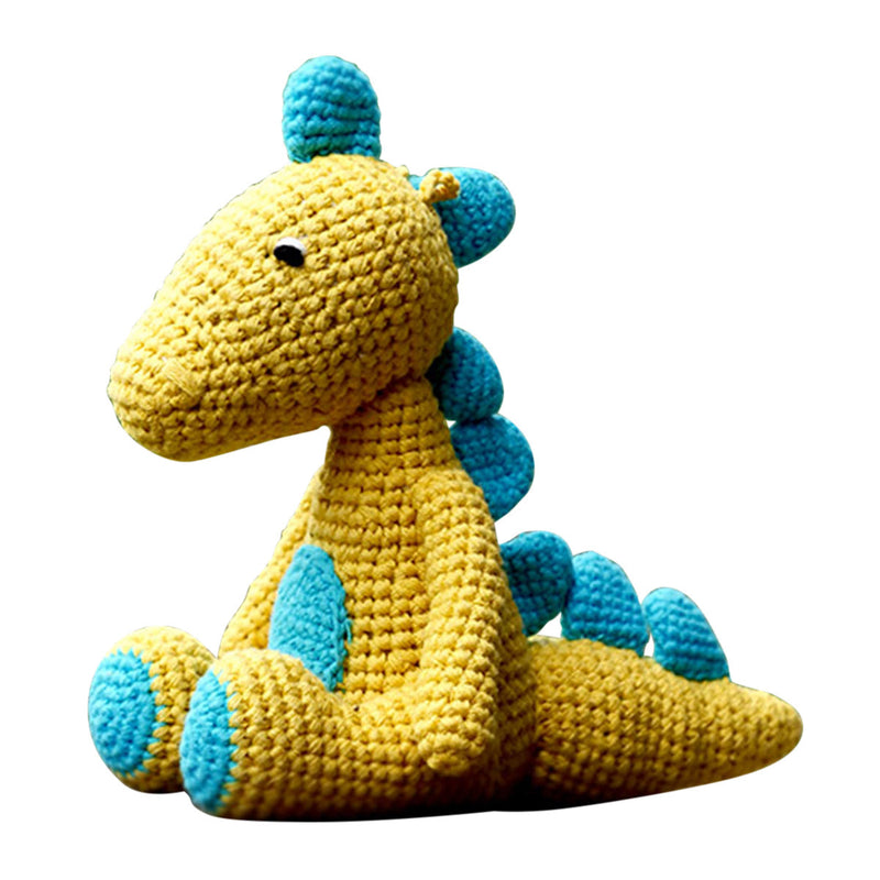 Dinosaur Soft Toy for Baby and Kids | Cotton Yarn | Yellow & Blue | 19 cm